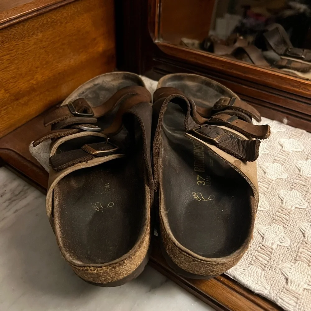 BIRKENSTOCK Classic Florida Soft Footbed Leather Sandals Brown Cream‎ Wms Sz 6.5